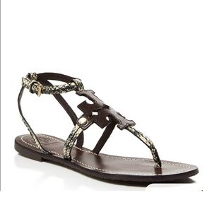 Tory Burch Chandler Brown Leather Sandals Snake Embossed ~ 8
